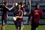 Træning. Martin Jørgensen under træningen før EM-kvalifikationskampen mod Norge. 