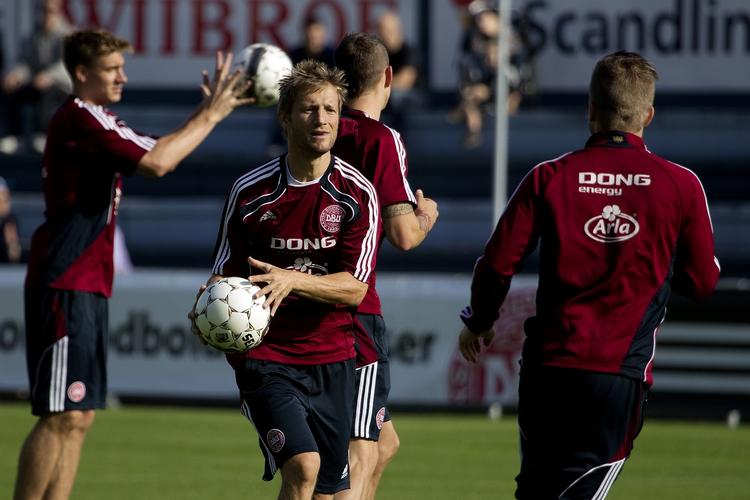 Træning. Martin Jørgensen under træningen før EM-kvalifikationskampen mod Norge. 