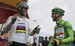 Podiekandidater. Den forsvarende verdensmester Thor Hushovd (t.v.) kan forvente hård konkurrence fra belgieren Philippe Gilbert (t.h.). 