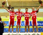 OL-sølv. Alex Rasmussen (t.v.) blev nummer to med 4 km-holdet i Beijing 2008, hvor han kørte sammen med Michael Mørkøv, Jens Erik Madsen og Casper Jørgensen. 