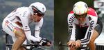 tvekampen. Tony Martin (t.v.) er i rollen som udfordrer i den direkte kamp mod uret og Fabian Cancellara. 