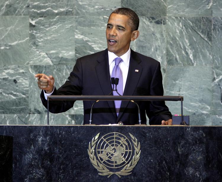 »Jeg mente dengang som nu, at Palæstina fortjener en egen stat. Men hvad jeg også sagde, var, at en reel fred kun kan opnås af Israel og Palæstina«, sagde Obama i FN. 