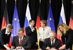 splittelse. Den russiske finansminister Aleksej Kudrin (nederst til højre) træder tilbage efter uenigheder med landets præsident Dmitri Medvedev (øverst til venstre) 