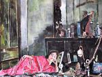 røgslør. Bob Dylans maleri med titlen 'Opium' (øverst) udstilles for tiden på det store Gagosian Gallery på Manhattan i New York. Men nogen genkendte motivet. Léon Busy, der fotograferede i første halvdel af det 20. århundrede, fangede oprindeligt 'Kvinde, der ryger opium'. Se billede lige nedenfor. 