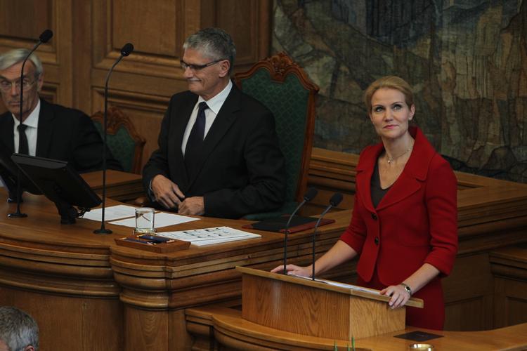 The government's maiden speech today held by Denmark's first woman prime minister, Social Democratic Helle Thorning-Schmidt. 