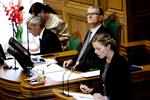 Konfrontation. Mogens Lykketoft og Ellen Trane Nørby kom allerede op at småskændes kort inde i  åbningsdebatten i Folketinget. 