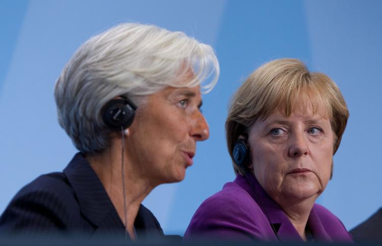 Finans. Den nye chef for Den Internationale Valutafind, Christine Lagarde og den tyske kansler Angela Merkel. 