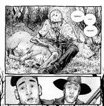 Makabert. I Robert Kirkmans  tegneserie æder zombierne hvad som helst - inklusive denne stakkels hest.  Tegning fra bogen. 