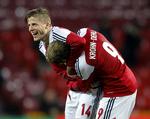 2-0-duoen. Lasse Schøne (t.v.) var manden der satte Krohn-Dehli i scene ved Danmarks sidste mål. 