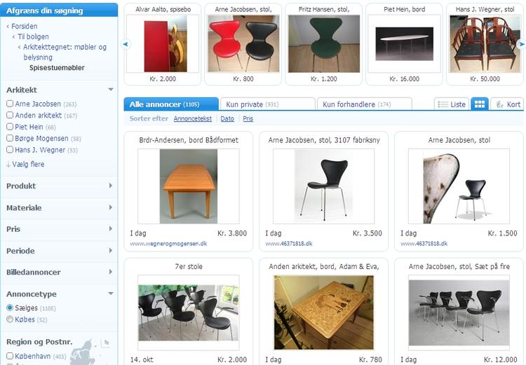 populært. Netsalg af brugte møbler boomer i disse år. (screendump fra dba.dk) 