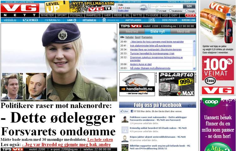 debat. En kvindelige soldat blev beordret til at nøgenbade med sine mandlige kolleger. 