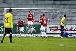 1-0. Svenskeren Mikael Rynell scorede Vejle Koldings første mål mod Randers FC. 