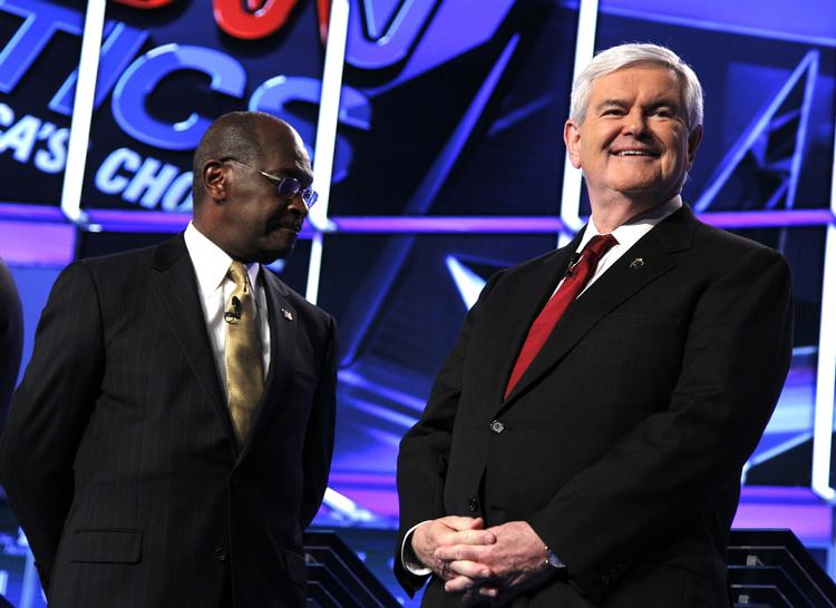 Populær. Newt Gingrich (til højre) havde en god debat, som var med til understrege hans gode dagsform. 
