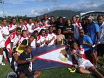 VM-drøm. Spillerne fra Amerikansk Samoa jubler over holdets første sejr nogensinde 22. november. Nu er holdet slået ud af VM-kvalifikationen af en anden lilleput, naboen Samoa. 