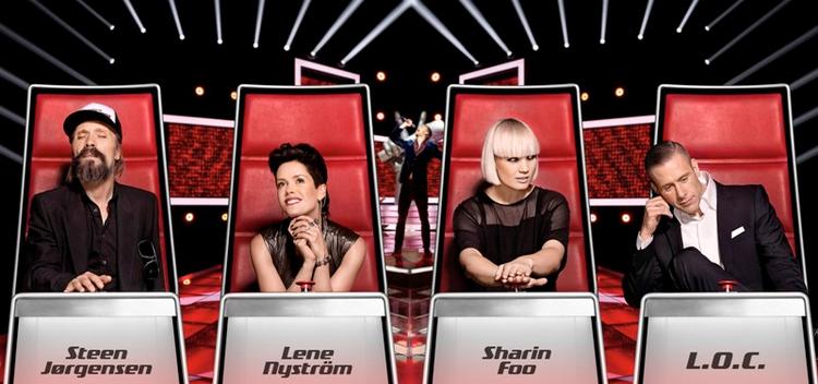 Voice. De fire dommere i første sæson af TV2s svar på 'X Factor' - 'Voice - Danmarks største stemme'. 