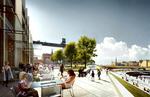 Knudepunkt. Slussen er  netværket af veje, der forbinder bydelen Södermalm og Gamla stan. Det nederste billede viser udsigten mod Gamla stan, som den ser ud i dag, mens det øverste viser Foster og Berg Arkitekters vision for området. 