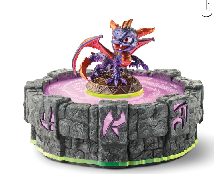 Sæt dragen oven på denne medfølgende "portal", og dragen bliver overført til en virtuel figur i spillet. 'Skylanders' kobler med succes figurer sammen med spil. 