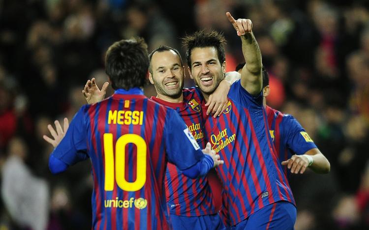 storsejr. FC Barcelonas Cesc Fabregas (th) har scoret i 5-0-sejren over rækkens positive overraskelse i år, Levante. 