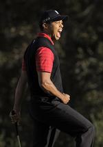 Yeaaaaah! Med søndagens sejr har Tiger Woods vundet 95 turneringssejre i sin karriere. 