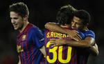 TALENTER. 19-årige Sergi Roberto (med ryggen til) indledte Barcelonas målfest. 