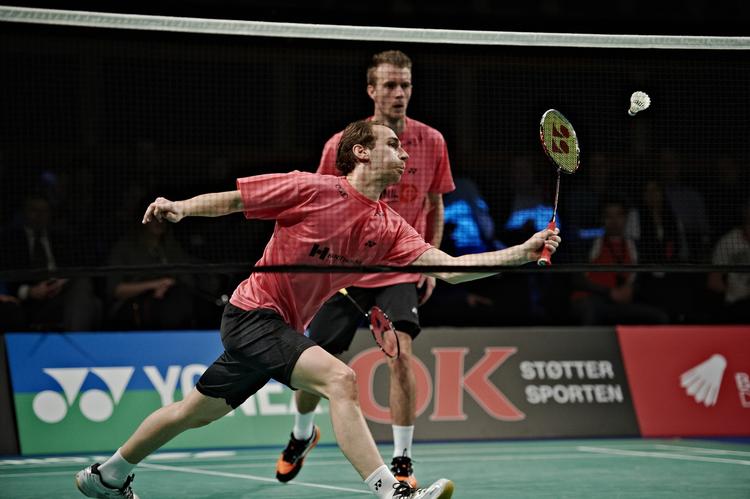 Vindere. Mathias Boe og Carsten Mogensen vinder i to sæt over Mohd Latif og Mohd Tazari fra Malaysia. 