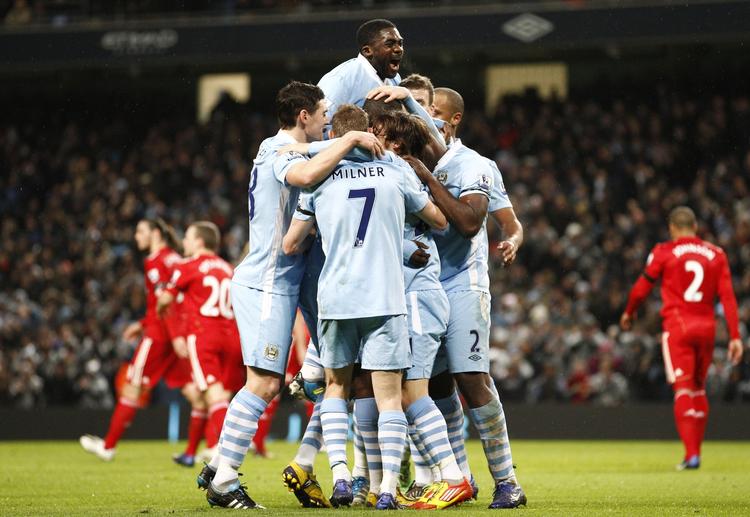 Jubi. Manchester City's Yaya Toure jubler over sin scoring. 