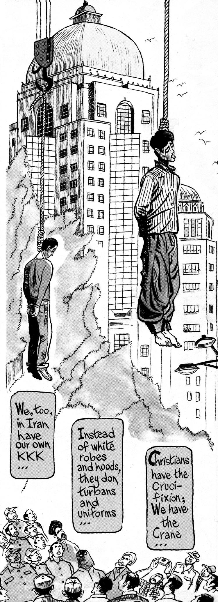 fortvivlet. 'Zahras Paradis' udvides til en satirisk rejse gennem Irans despoti med indbygget aktivistisk profeti: Den elskede Mehdi er borte, men han vil vende tilbage og skabe retfærdighed! Illustration fra bogen 