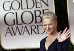 Helen Mirren vinker. 
