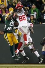 Videre. Hakeem Nicks (88) griber bolden i end zone og sørger for point til Giants i den ganske overraskende sejr i Wisconsin. 