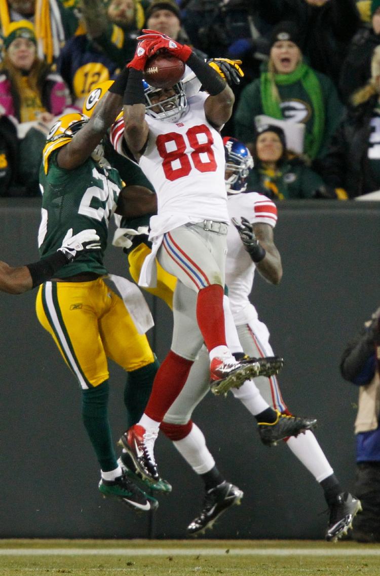 Videre. Hakeem Nicks (88) griber bolden i end zone og sørger for point til Giants i den ganske overraskende sejr i Wisconsin. 