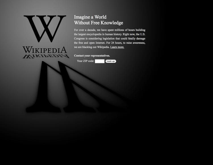 Wikipedia fik selskab af flere andre netsider under protesten mod to amerikanske lovforslag i går. 