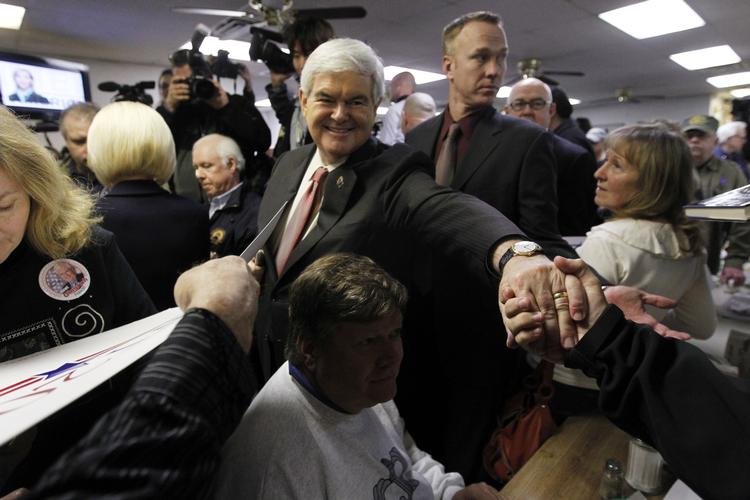 Valgkamp. Newt Gingrich kæmpede til det sidste for stemmerne i South Carolina - her på restauranten Tommy's Country Ham House. 