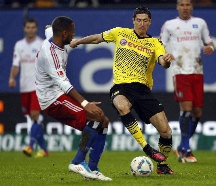Målmager. Robert Lewandowski (t.h.) scorede to gange mod HSV. 
