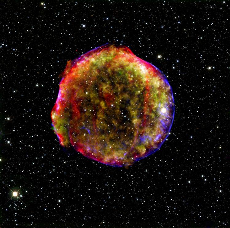 EKSPLOSION. Resterne af supernovaen Tycho - opkaldt efter den danske astronom - viser masse blive skudt væk fra en eksploderende stjerne. 