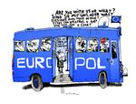 Kriminalitet. Lad os se mulighederne i Europol og europæisk samarbejde i stedet for grænser, mistro, frustrationer og forbehold. Og sidst men ikke mindst håbe på, at vort EU-formandskab giver os modet til at sætte handling bag ved disse forestillinger. Tegning: Jørn Villumsen 