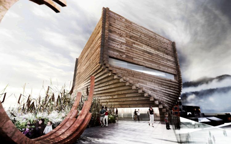 Utah. Bjarke Ingels museumsbygning får en facade af massive jernbaneplanker. 