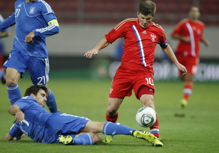 Stjerne. Arshavin (t.h.) er anfører for det russiske landshold. 