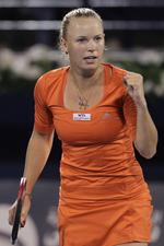 Jubel. Wozniacki knyttede næven i 2. sæt, hvor den rumænske kvalifikationsspiller vågnede kortvarigt op og forlængede danskerens arbejdsdag med nogle minutter. 