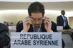 PRESSET. Den syriske førstesekretær i Syriens FN-ambassade i Geneve  Tamim Madani fotograferet under mødet i menneskeretsmødet, hvor situationen i landet atter skal på dagsordenen. 