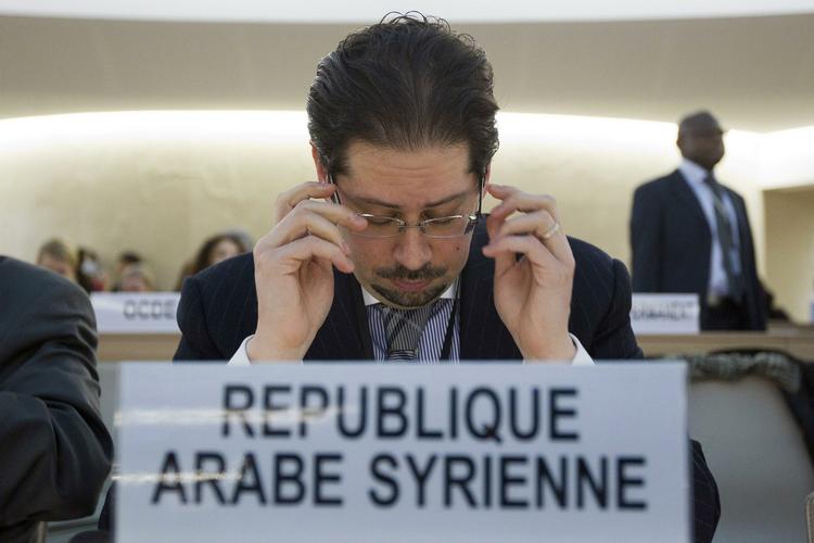 PRESSET. Den syriske førstesekretær i Syriens FN-ambassade i Geneve  Tamim Madani fotograferet under mødet i menneskeretsmødet, hvor situationen i landet atter skal på dagsordenen. 