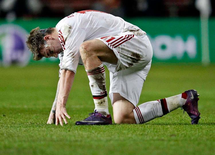 afbrænder. Den største danske chance i kampen tilfaldt Nicklas Bendtner. 