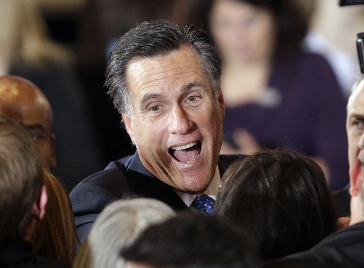 Ohio-vinder. Mitt Romney vandt supertirsdags vigtigste delstat, Ohio. Resultatet var så tæt, at sejren først var hjemme, da næsten 100 procent var talt op. Her fejrer han sin sejr i hjemstaten Massachusetts sammen med fans i Boston. Foto: AP/Stephan Savoia 
