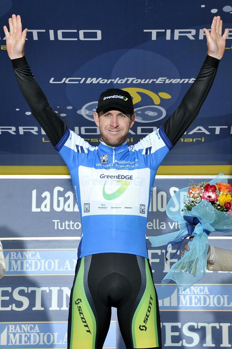 FØRERTRØJE. Ved at være sit holds første over stregen er Matthew Goss i førertrøjen, når Tirreno-Adriatico kører videre i morgen. 