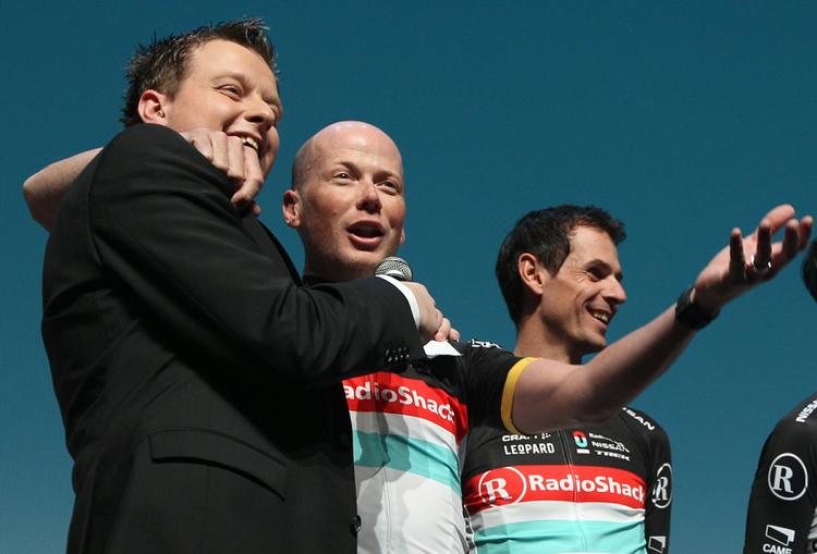 genkomst. Chris Horner (midt) ses ved præsentationen af RadioShack-Nissan-Trek-holdet i januar. 