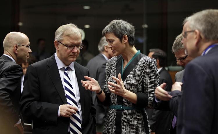 FORMAND. Økonomiminister Margrethe Vestager (R) har i dag ledet et møde i Bruxelles med hendes europæiske kolleger. 