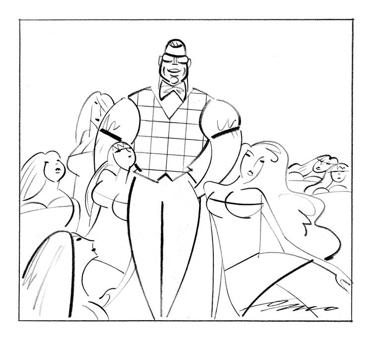 Problem. Billedserien med Vincent Hendricks fremstillede kvindelige studerende som underdanige og uintelligente sexobjekter i en undervisningssituation. Tegning: Per Marquard 