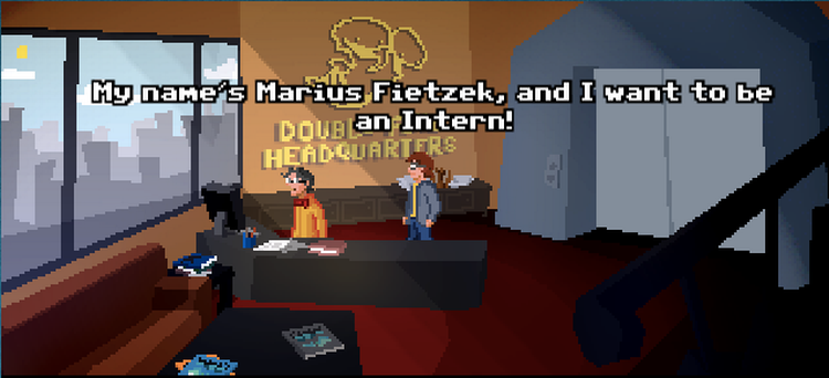 arbejdsomt. Første scene i den spilbare jobansøgning 'The Applicant' er taget direkte fra starten på det første 'Secret of Monkey Island'. 