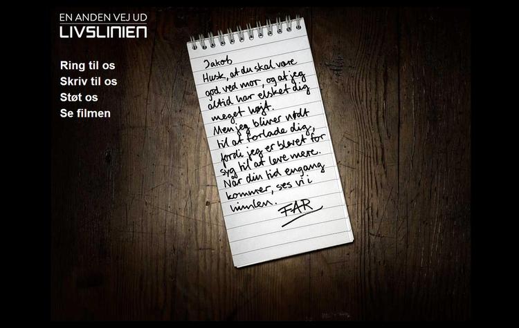 Afsked. Et af selvmordsbrevene i Livsliniens stærke kampagne. 