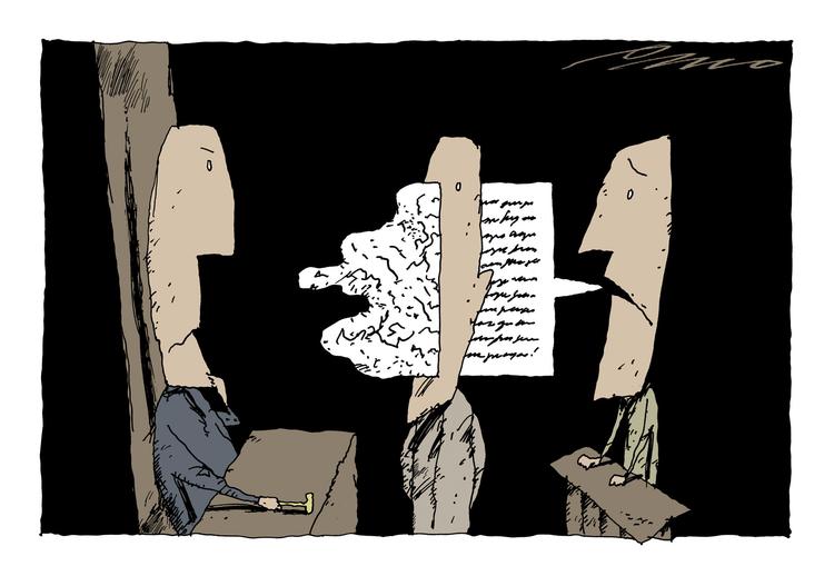 Fortolkning. Forskningsprojekt dokumenterer, at langtfra alle danske retstolke besidder de nødvendige kompetencer. Tegning: Per Marquard Otzen 