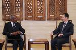 mægler. FN har udpeget den tidligere generalsekretær for organisationen Kofi Annan som mægler i Syrien-konflikten. Billedet er fra 10. marts, hvor han mødtes med præsident Assad i Damaskus. 